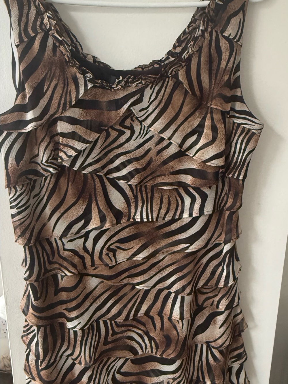 SL Fashions Brown, Black & Cream Zebra Print Ruffled Sleeveless Dress